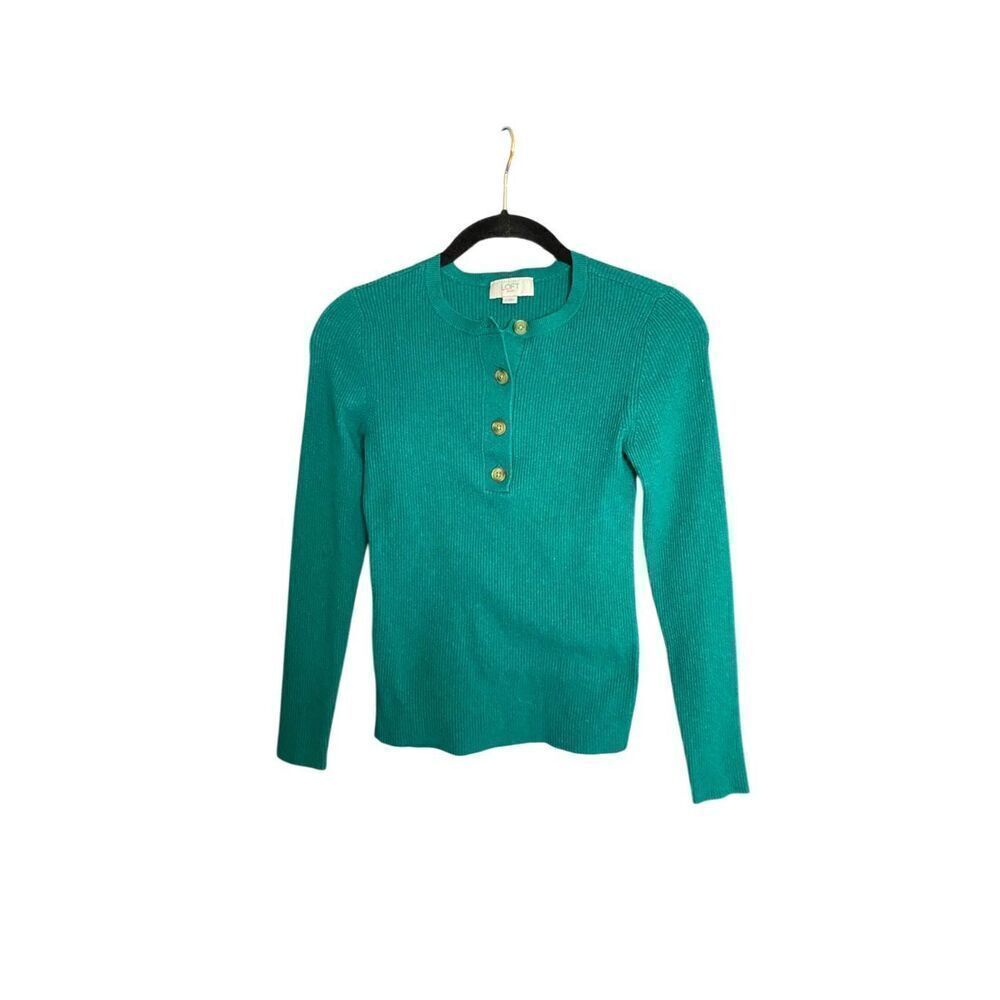 Loft women’s green, long sleeve, ribbed, knit, sweater, size small ￼